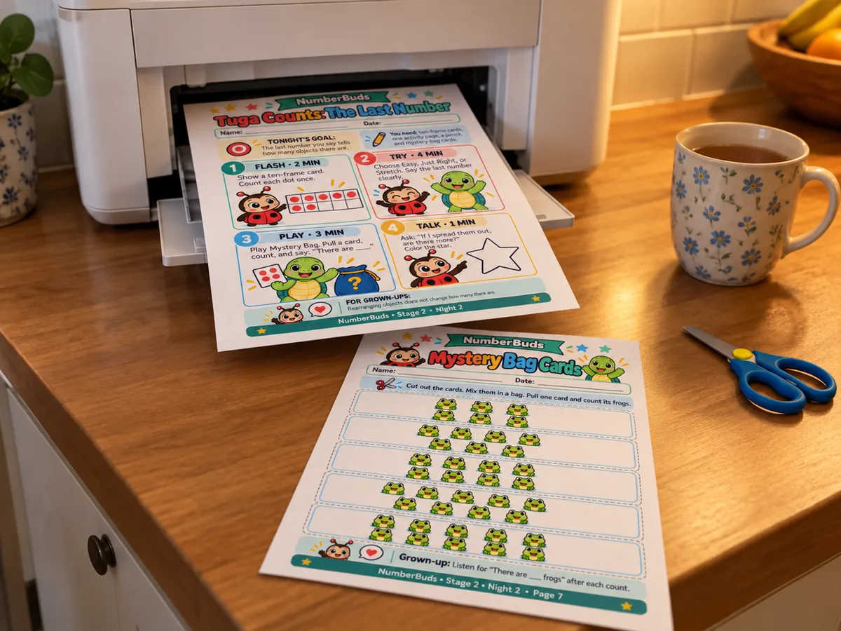 Stage 2 cover and Tuga's Frog Cards fresh out of a home printer