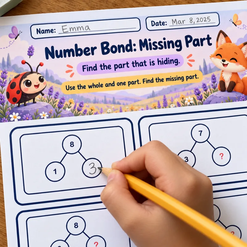 Child writing the missing part on the Number Bond page