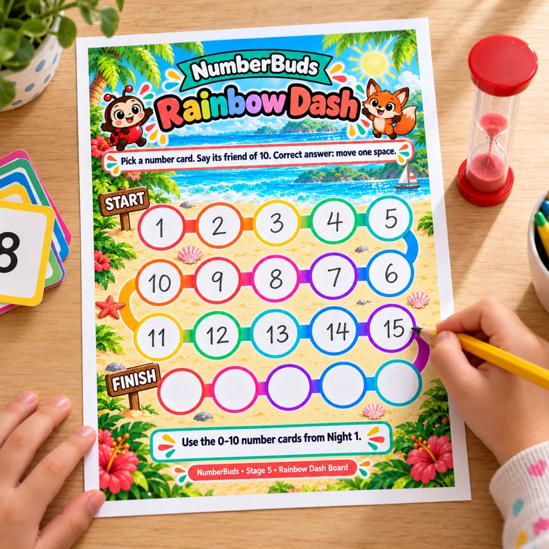 Rainbow Dash sheet with a sand timer and number cards